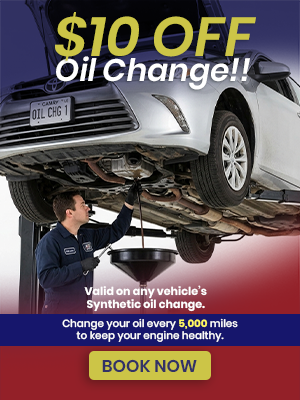 Ads Creative 4 $10 off an oil change featured with a mechanic pouring oil out of a car.