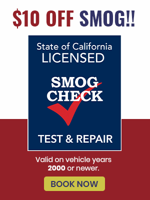 Ads Creative 7 Sign offering $10 off California Smog test and certificate.